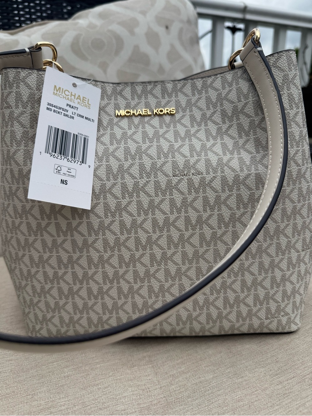 NWT Michael Kors - Pratt Vanilla and Light Gray Logo Medium Crossbody/Hobo Bag